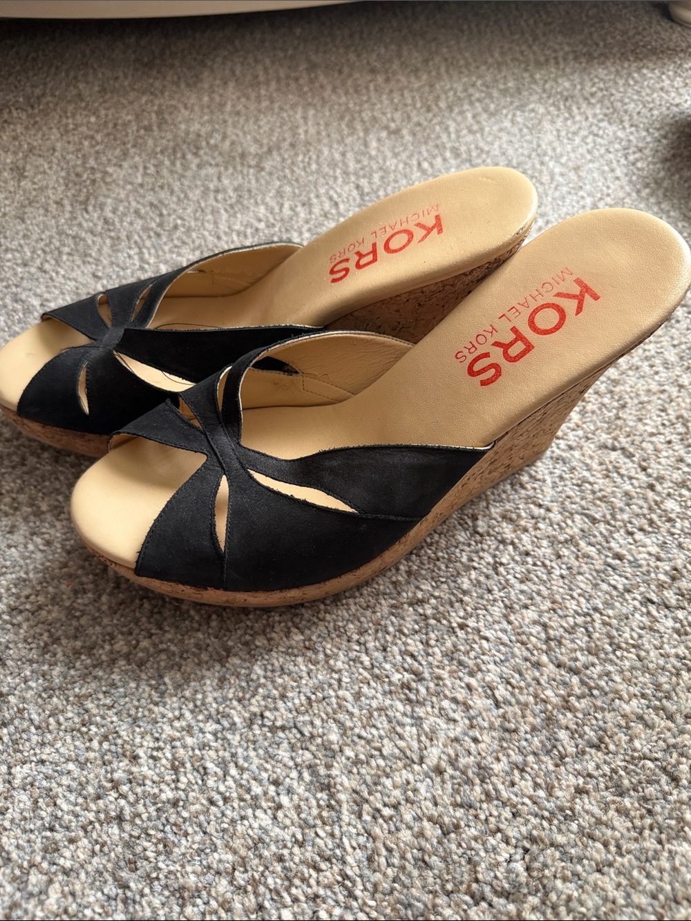 Michael Kors Black Suede Cork Wedge Sandals